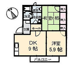 フレグランス中山台B棟 1階2DKの間取り