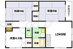 石田アパート3 2階3LDKの間取り