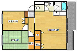 マルヒロハイツ 2階2LDKの間取り