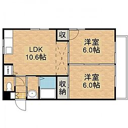 カーサドミー 2階2LDKの間取り