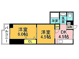 安本ビル 4階2DKの間取り