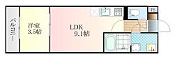 KLALISS西原 1階1LDKの間取り