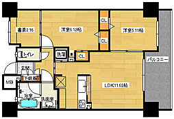 クレスト東本浦 2階2LDKの間取り