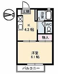 セフィラSSK　B棟 2階1Kの間取り