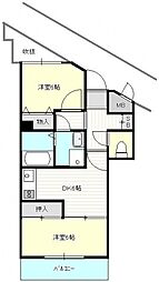 グローバル戸坂 2階2DKの間取り