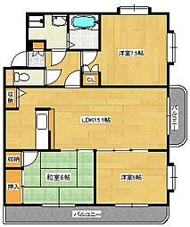 スカイビュー高須台 2階3LDKの間取り