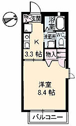 サニーハイツ牛田Ｃ棟 1階1Kの間取り