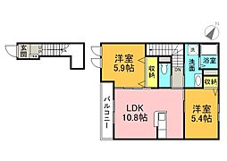 メゾンＫ・Ｈ 2階2LDKの間取り