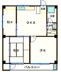 シャトーブラン 6階3DKの間取り