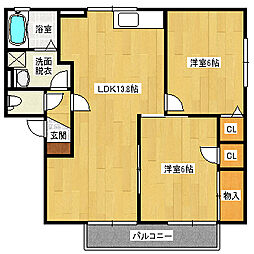アゼリア土井　A棟 2階2LDKの間取り