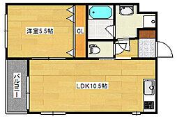 メープルリーフコート 1階1LDKの間取り
