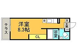 ポルトボヌール山本 3階1Kの間取り