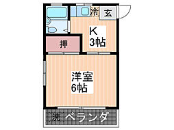 藤田荘 1階1Kの間取り