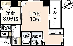 アールヴォレ楠木 9階1LDKの間取り
