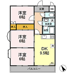 アゼリア祇園 1階3DKの間取り