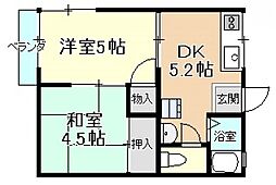 フラットＴ 2階2DKの間取り