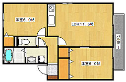 エソール長楽寺　C棟 2階2LDKの間取り