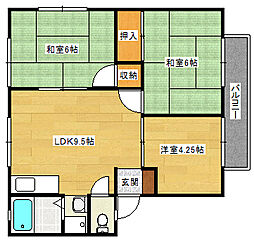 サンシティ石亀 2階3LDKの間取り