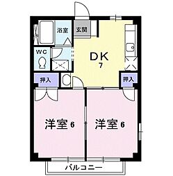 アーバンブルー中西 2階2DKの間取り