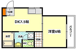ジュネスムナカタ 2階1DKの間取り