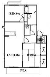 ベルソー3番館 1階2LDKの間取り
