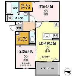 セジュール玉木E 2階2LDKの間取り