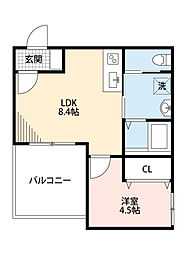 メイユールZAKI　NO.12 2階1LDKの間取り