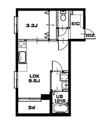 リノリノアパートメント舟入幸町 1階1LDKの間取り