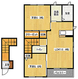 ドリームフォレストS 2階2LDKの間取り