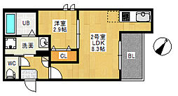 REGALEST 中須(仮称 REGALEST 中須2) 2階1LDKの間取り