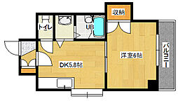 SINCERE舟入 7階1DKの間取り