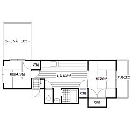 コーポ角田 3階2DKの間取り