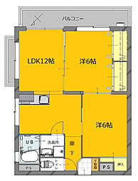 ユーエスビル 3階2LDKの間取り