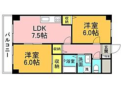 パレ広瀬 3階2LDKの間取り