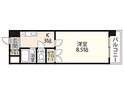 スクールハイツ陽光 6階1Kの間取り