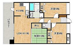 ニューキャッスルタキモト 4階3LDKの間取り