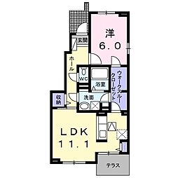 ベルメール 1階1LDKの間取り