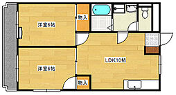 岡野ビルII 3階2LDKの間取り