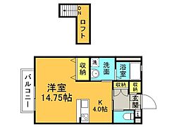 メロディ参番館 2階ワンルームの間取り