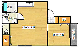 セジュール澤井B棟 1LDKの間取図画像