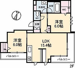 ラ・ヴィータ 2LDKの間取図画像