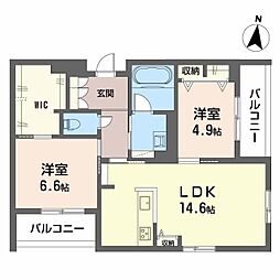 ラウンドヒルズK 2LDKの間取図画像