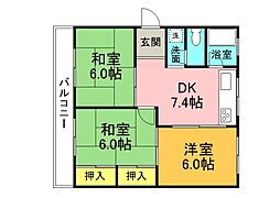 大原マンション 3DKの間取図画像
