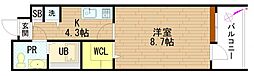 グラビスコート十日市 1Kの間取図画像