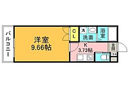 M・テラス上安B棟 1Kの間取図画像