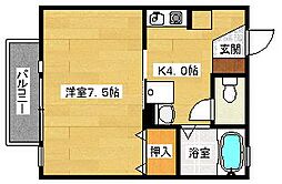 セジュール伴安 1Kの間取図画像