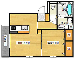 月西荘 1LDKの間取図画像