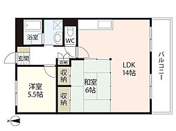 ベルビイ三篠 2LDKの間取図画像