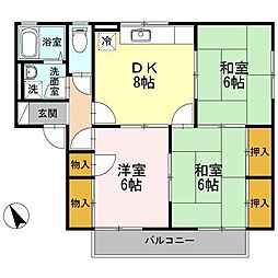 コートヴィレジNo.2 3DKの間取図画像