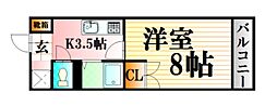 フラーリッシュ岡本 1Kの間取図画像